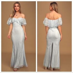 Lulu’s Light Blue Lace Off-The-Shoulder Maxi Dress